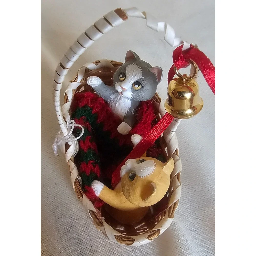 Hallmark Christmas Ornament OS Multi 1991 Kittens in Wicker Basket Bell Vintage